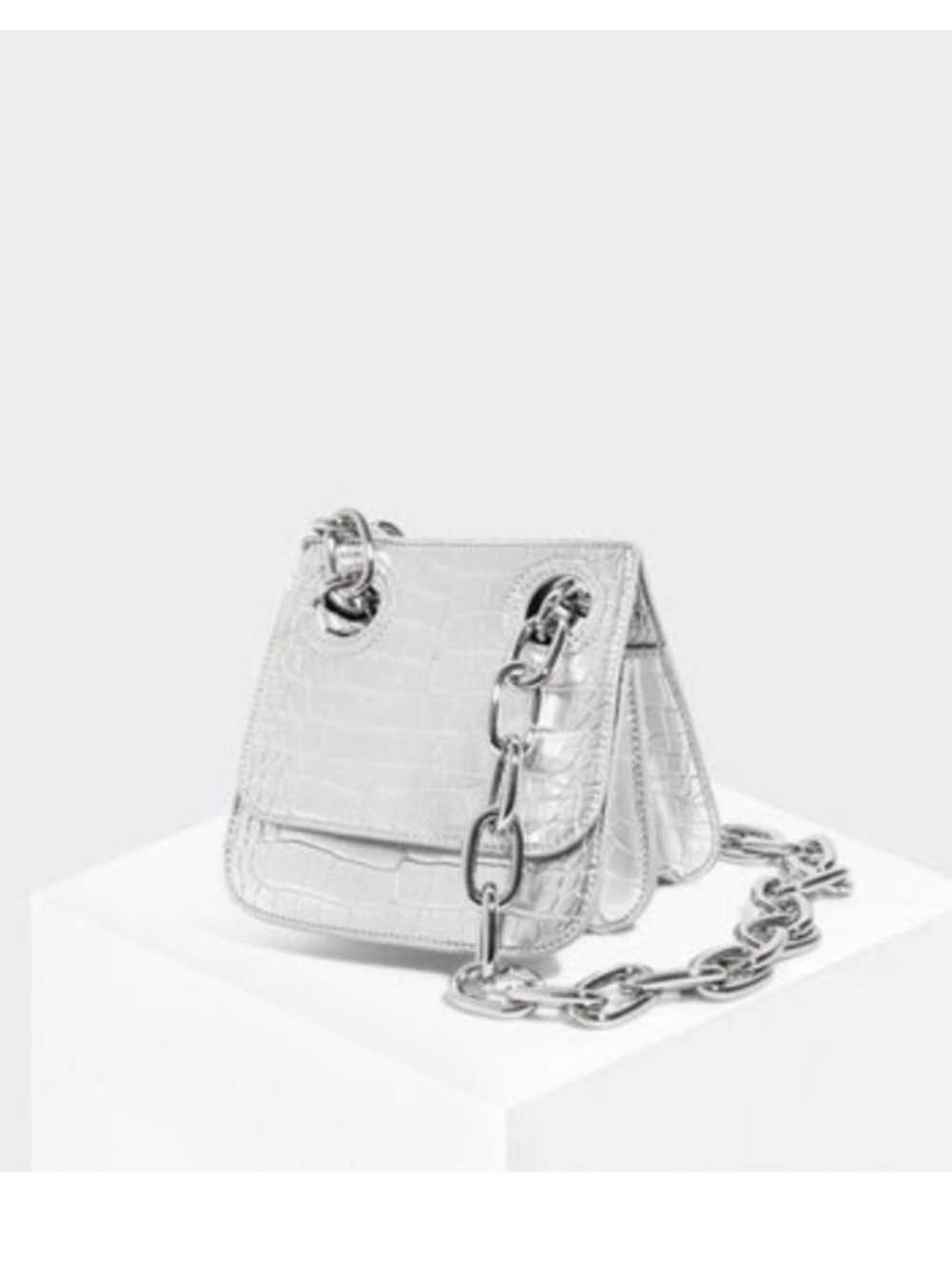 House Of Want H.O.W. Croc-embossed Silver Chain Shoulder Bag